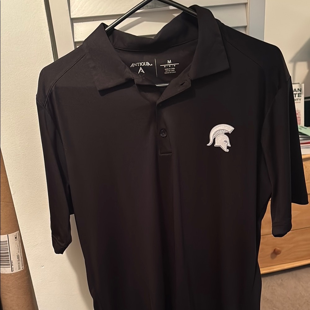 Antigua Black Polo Shirt with Spartan Logo